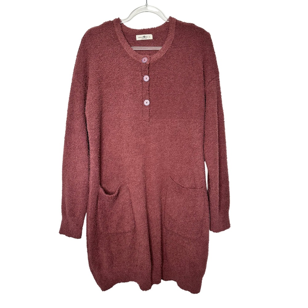 Natural Life Cozy up Sweater Dress Size L Pink Mauve Popcorn Knit Henley